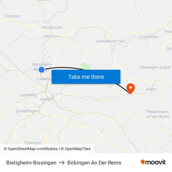 Bietigheim-Bissingen to Böbingen An Der Rems map