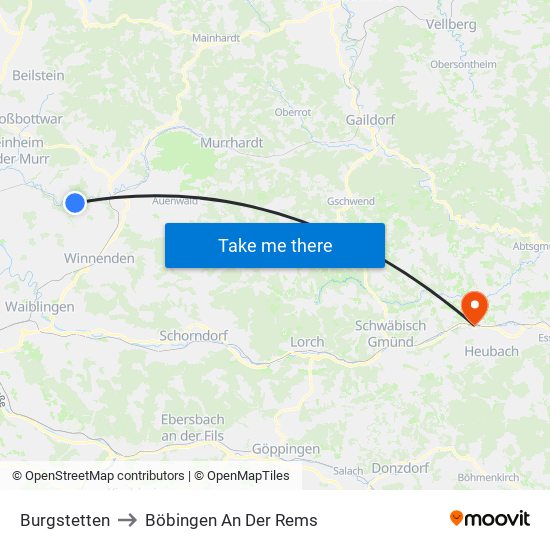 Burgstetten to Böbingen An Der Rems map