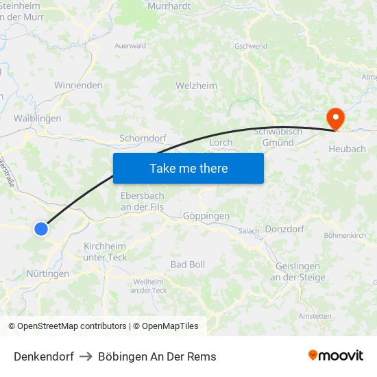 Denkendorf to Böbingen An Der Rems map