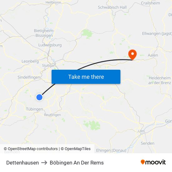 Dettenhausen to Böbingen An Der Rems map