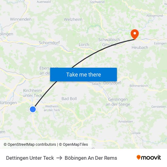 Dettingen Unter Teck to Böbingen An Der Rems map