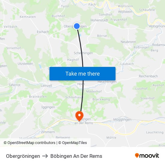 Obergröningen to Böbingen An Der Rems map