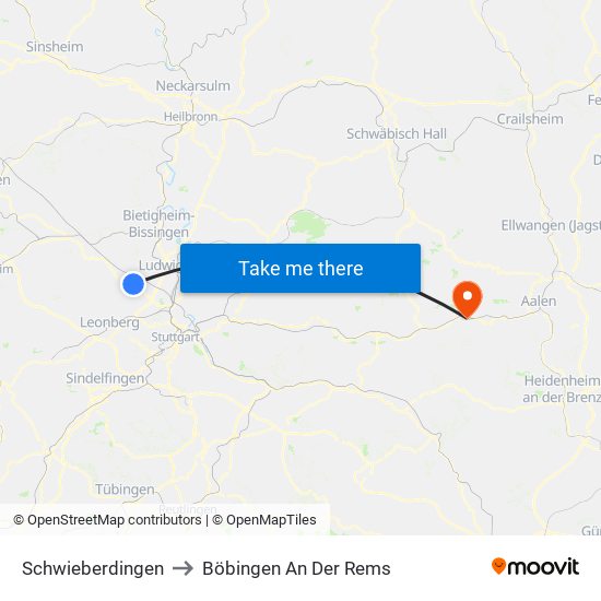 Schwieberdingen to Böbingen An Der Rems map