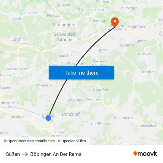 Süßen to Böbingen An Der Rems map