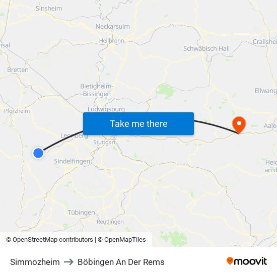 Simmozheim to Böbingen An Der Rems map