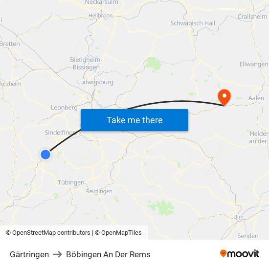 Gärtringen to Böbingen An Der Rems map