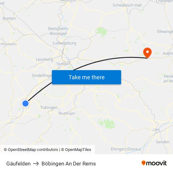 Gäufelden to Böbingen An Der Rems map