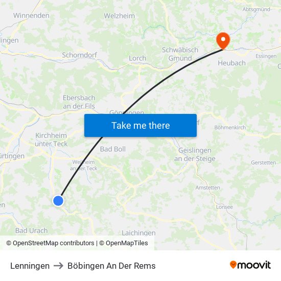 Lenningen to Böbingen An Der Rems map