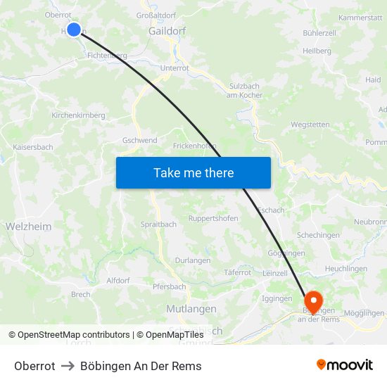 Oberrot to Böbingen An Der Rems map