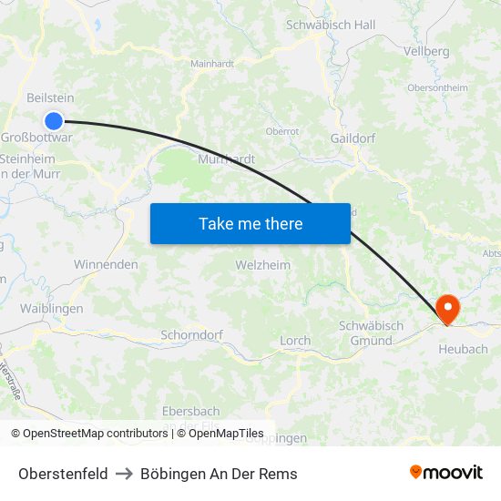 Oberstenfeld to Böbingen An Der Rems map
