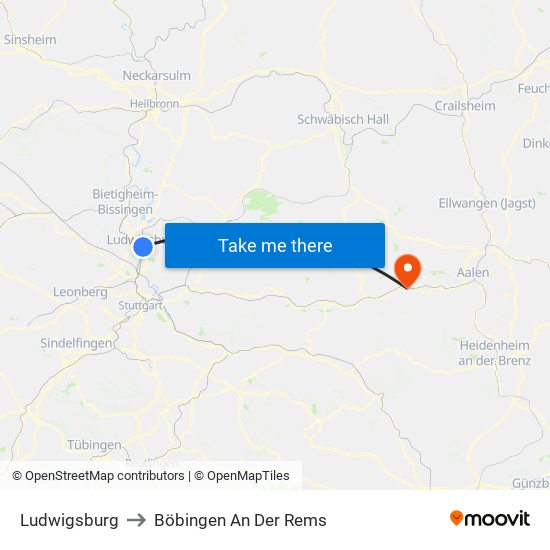 Ludwigsburg to Böbingen An Der Rems map