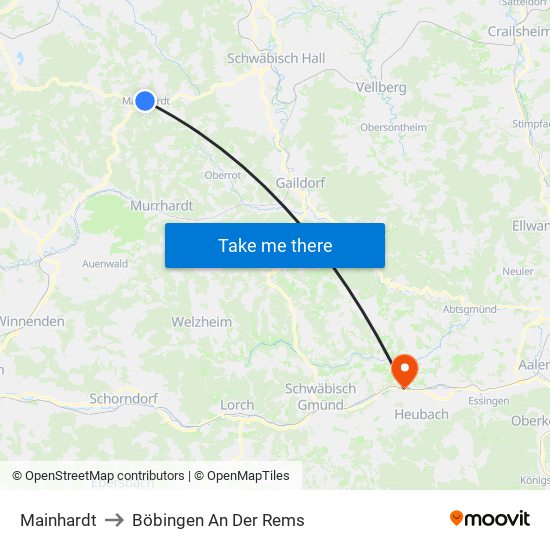 Mainhardt to Böbingen An Der Rems map