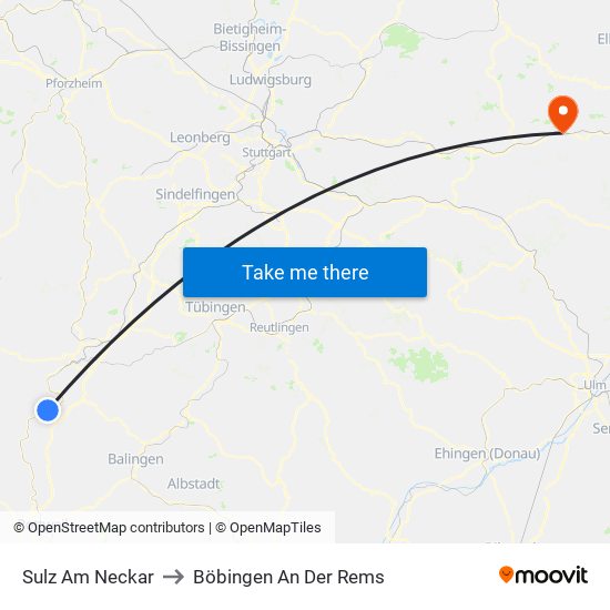 Sulz Am Neckar to Böbingen An Der Rems map