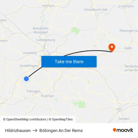 Hildrizhausen to Böbingen An Der Rems map
