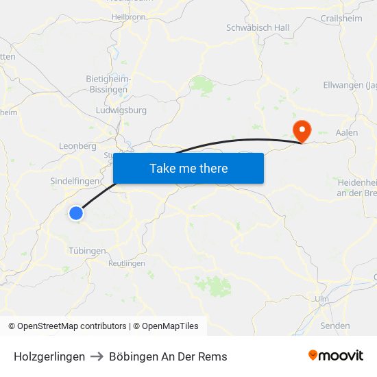 Holzgerlingen to Böbingen An Der Rems map