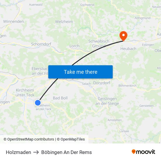 Holzmaden to Böbingen An Der Rems map