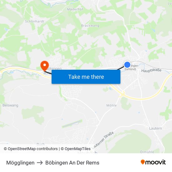 Mögglingen to Böbingen An Der Rems map