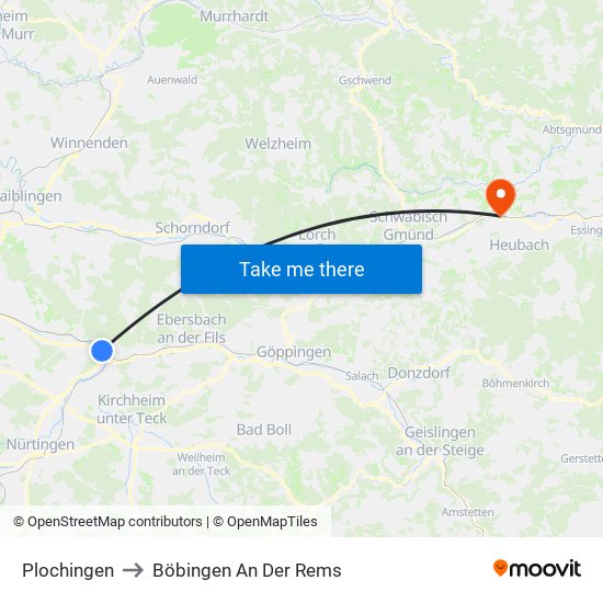 Plochingen to Böbingen An Der Rems map