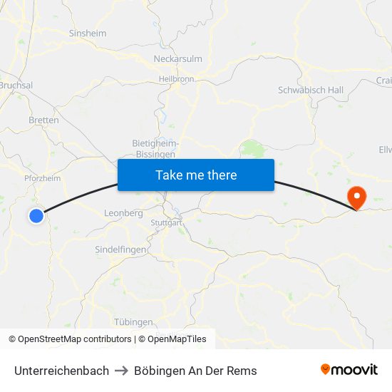 Unterreichenbach to Böbingen An Der Rems map