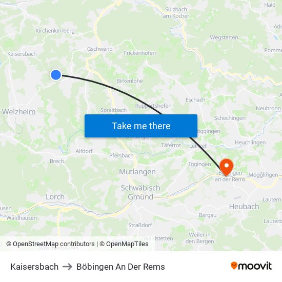 Kaisersbach to Böbingen An Der Rems map