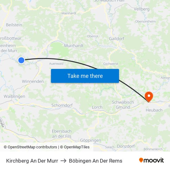 Kirchberg An Der Murr to Böbingen An Der Rems map