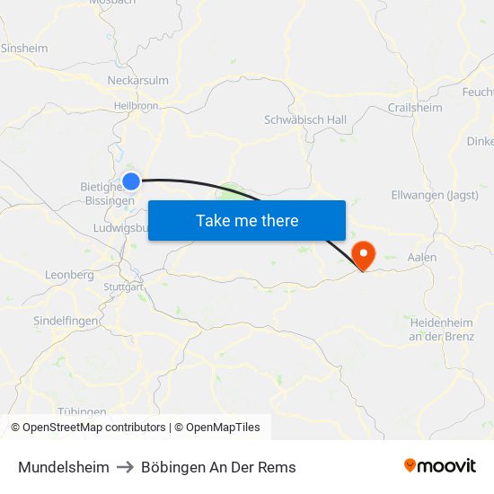 Mundelsheim to Böbingen An Der Rems map