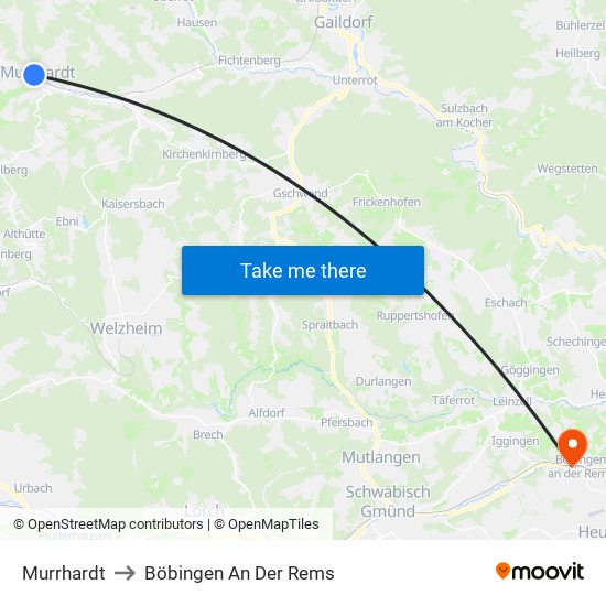 Murrhardt to Böbingen An Der Rems map