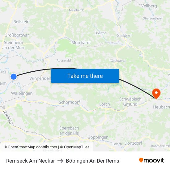 Remseck Am Neckar to Böbingen An Der Rems map