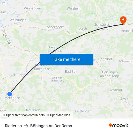 Riederich to Böbingen An Der Rems map