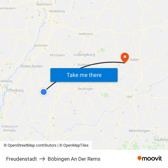Freudenstadt to Böbingen An Der Rems map