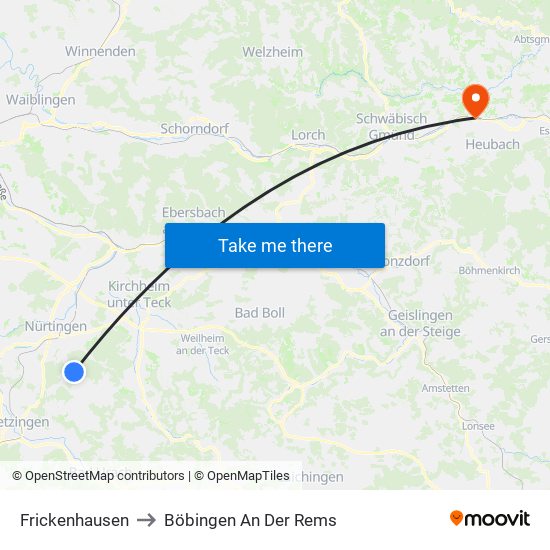 Frickenhausen to Böbingen An Der Rems map