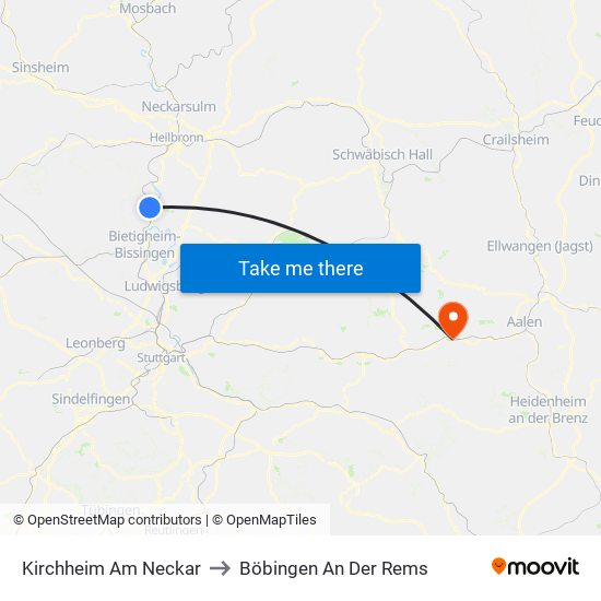 Kirchheim Am Neckar to Böbingen An Der Rems map