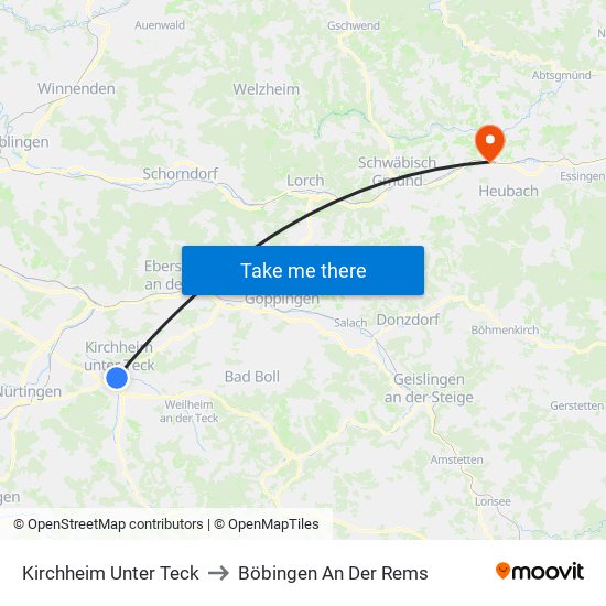 Kirchheim Unter Teck to Böbingen An Der Rems map