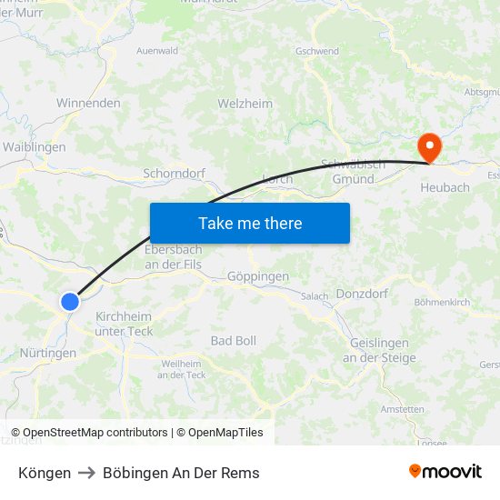 Köngen to Böbingen An Der Rems map