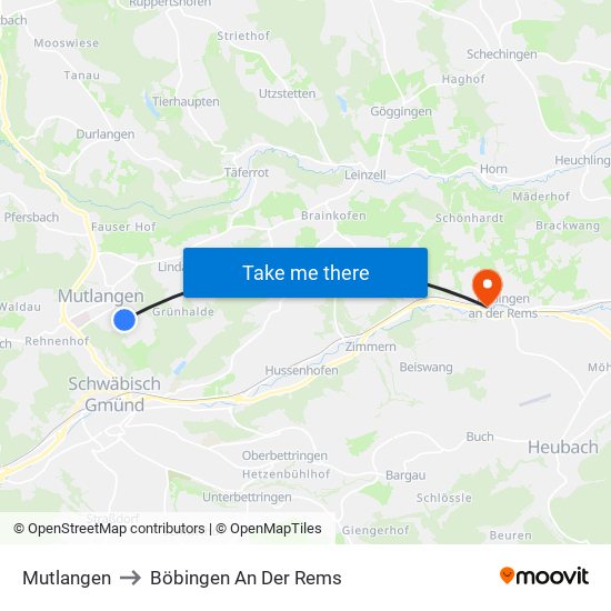 Mutlangen to Böbingen An Der Rems map