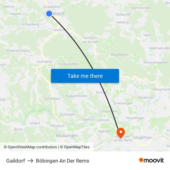 Gaildorf to Böbingen An Der Rems map