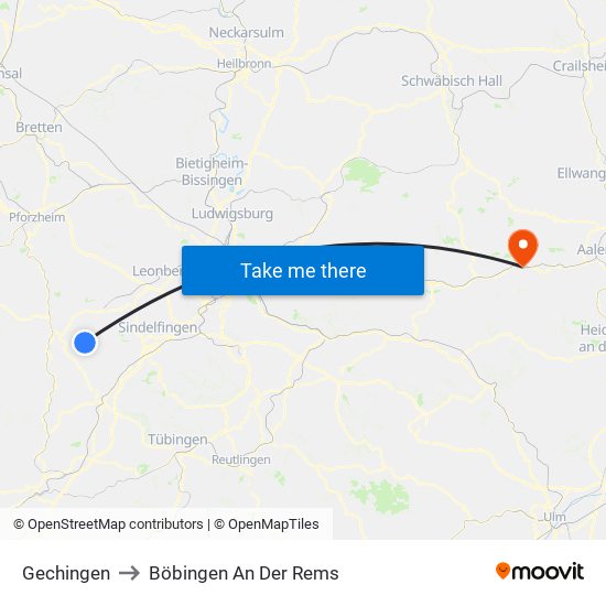 Gechingen to Böbingen An Der Rems map