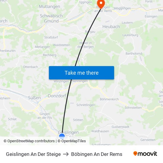 Geislingen An Der Steige to Böbingen An Der Rems map