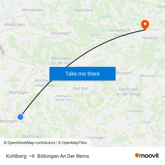 Kohlberg to Böbingen An Der Rems map