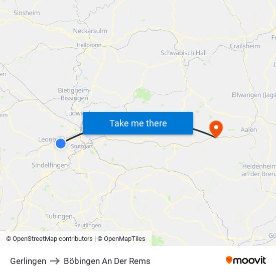 Gerlingen to Böbingen An Der Rems map