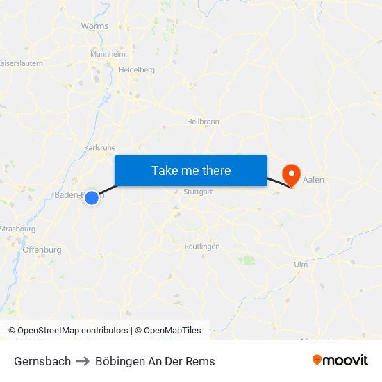 Gernsbach to Böbingen An Der Rems map