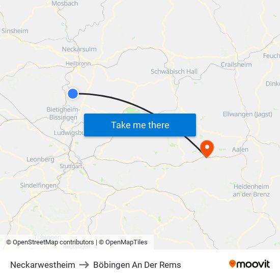 Neckarwestheim to Böbingen An Der Rems map