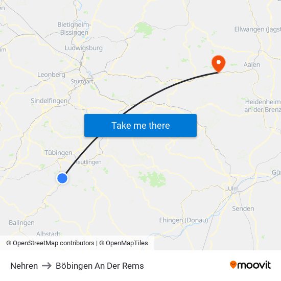 Nehren to Böbingen An Der Rems map