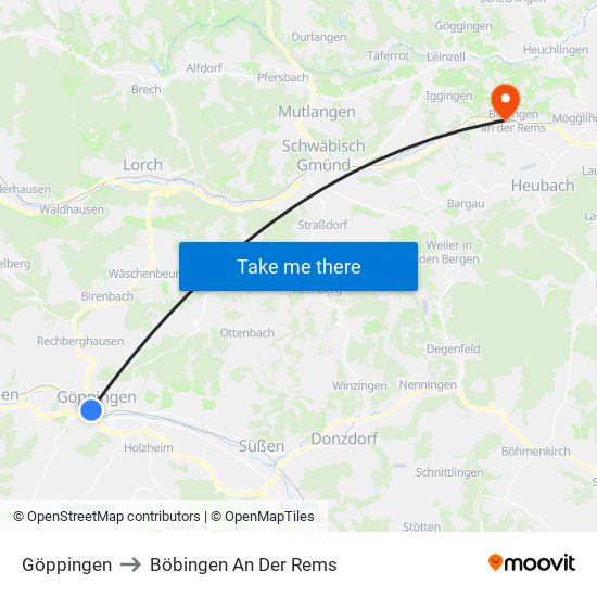 Göppingen to Böbingen An Der Rems map