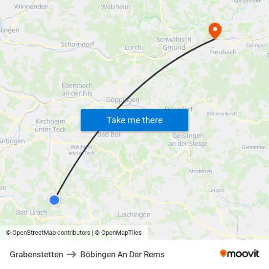Grabenstetten to Böbingen An Der Rems map