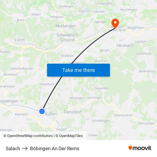 Salach to Böbingen An Der Rems map