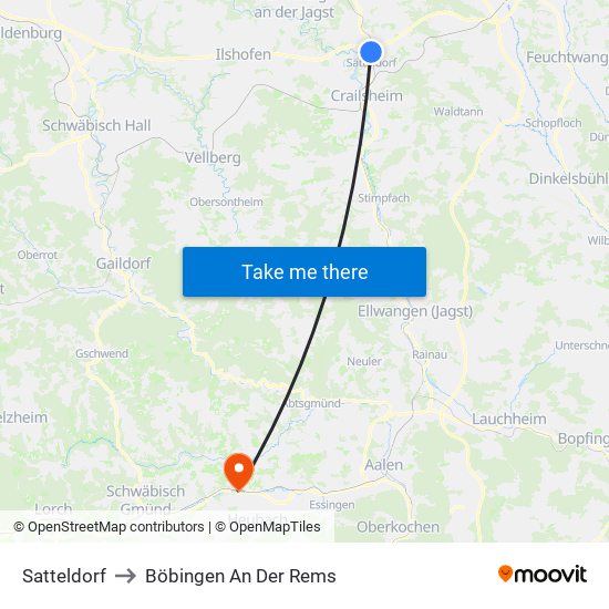 Satteldorf to Böbingen An Der Rems map