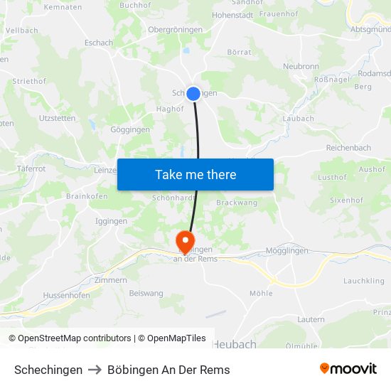 Schechingen to Böbingen An Der Rems map