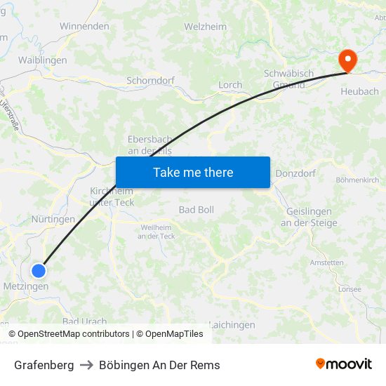 Grafenberg to Böbingen An Der Rems map