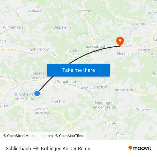 Schlierbach to Böbingen An Der Rems map